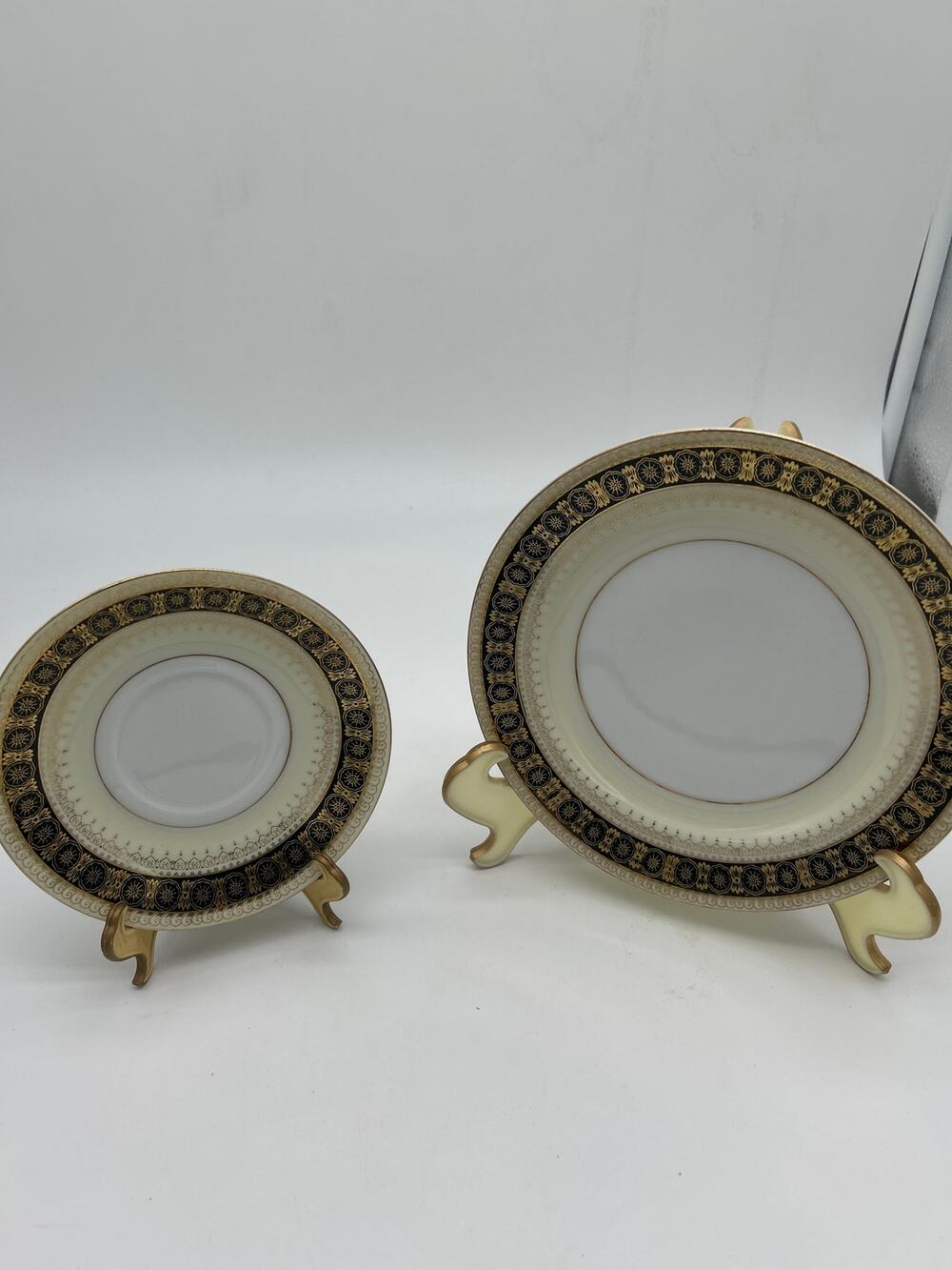 Vintage Albion China Made in Japan Black Gold Ornate Plates Set 6” & 8”